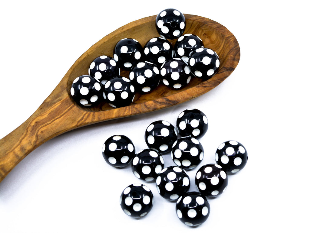Dots: 23mm Black and White Acrylic Tube Beads, 5 beads / Lucite Barrel Beads, Resin beads, DIY Beads, Jewelry Supplies