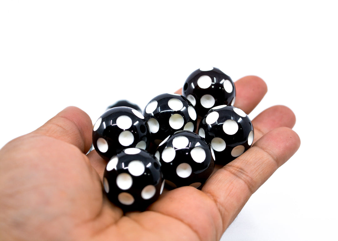 Dots: 23mm Black and White Acrylic Tube Beads, 5 beads / Lucite Barrel Beads, Resin beads, DIY Beads, Jewelry Supplies