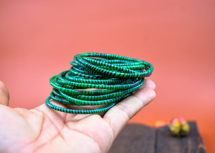 Emerald Green Arm Party Stack – Set of 12 Recycled Flip Flop Bracelets from Mali