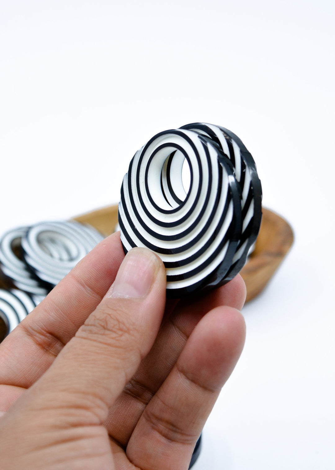 Black and White Acrylic Hoop Beads – 50mm Retro Lucite Hoops (2 Pieces)