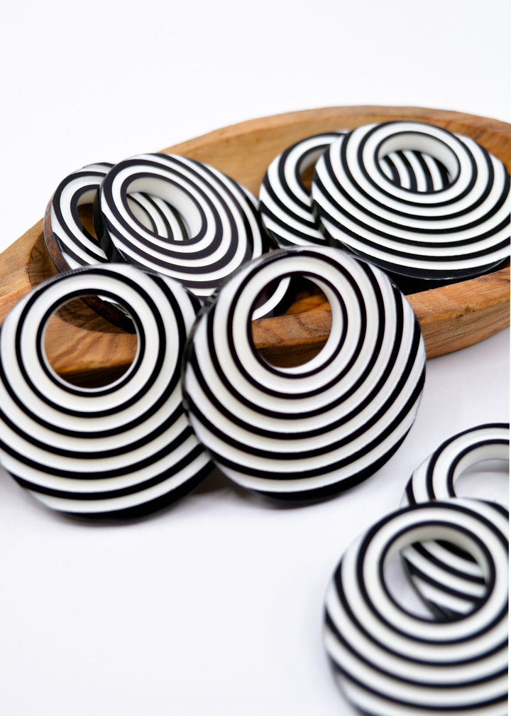 Black and White Acrylic Hoop Beads – 50mm Retro Lucite Hoops (2 Pieces)