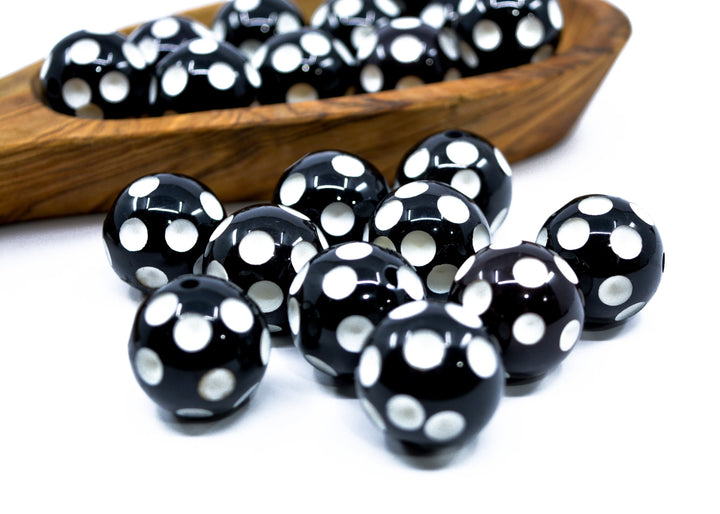 Dots: 23mm Black and White Acrylic Tube Beads, 5 beads / Lucite Barrel Beads, Resin beads, DIY Beads, Jewelry Supplies