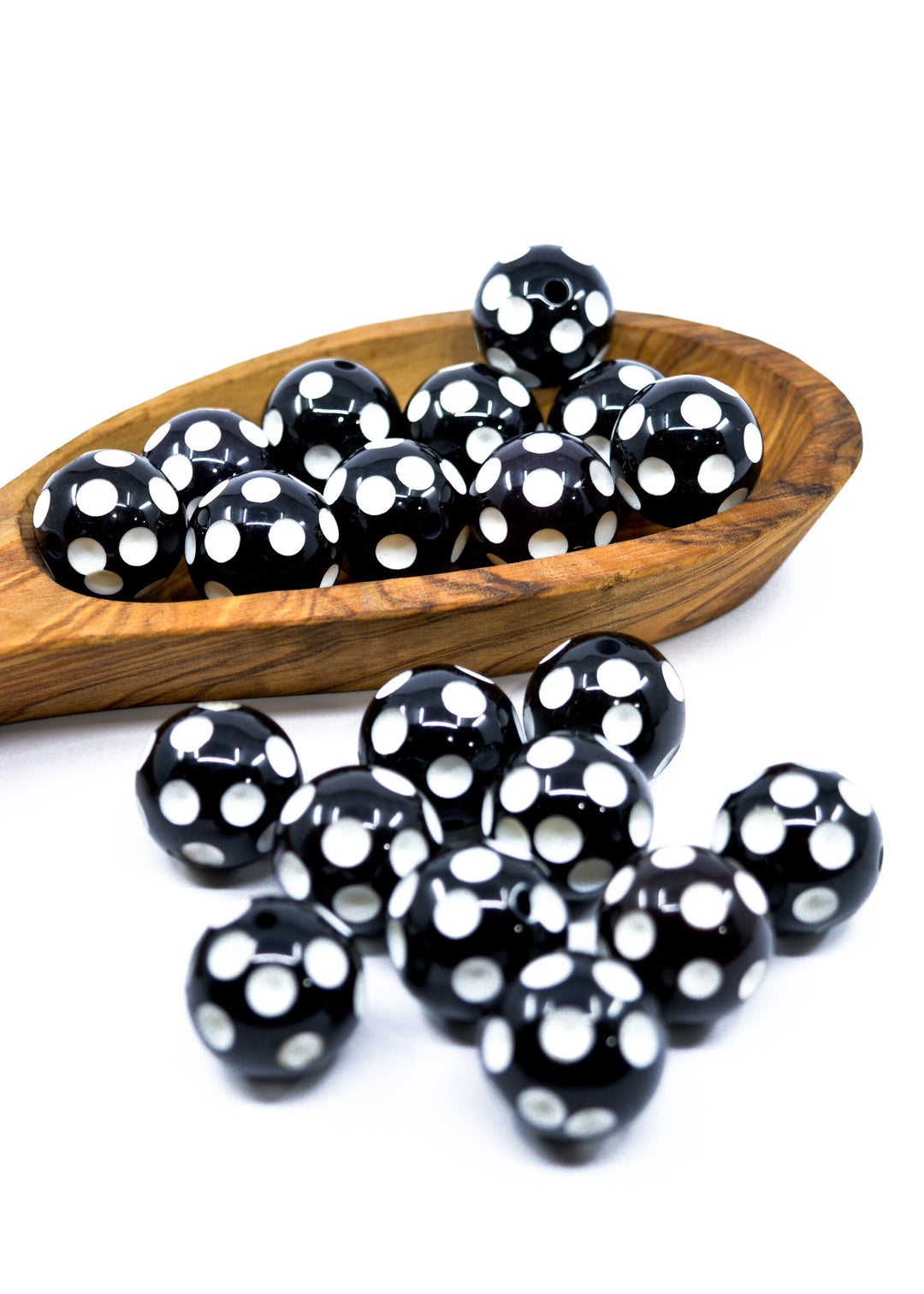 Dots: 23mm Black and White Acrylic Tube Beads, 5 beads / Lucite Barrel Beads, Resin beads, DIY Beads, Jewelry Supplies