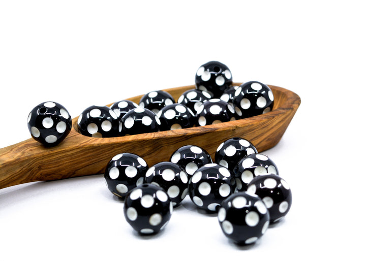 Dots: 23mm Black and White Acrylic Tube Beads, 5 beads / Lucite Barrel Beads, Resin beads, DIY Beads, Jewelry Supplies