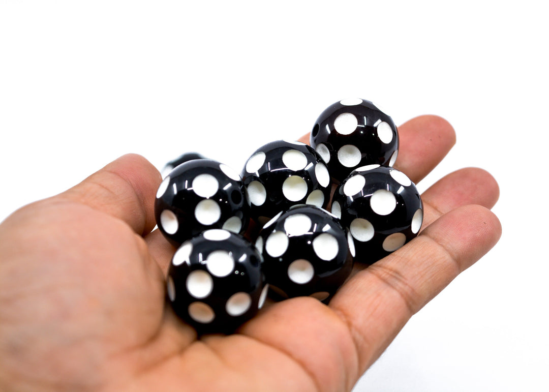 Dots: 23mm Black and White Acrylic Tube Beads, 5 beads / Lucite Barrel Beads, Resin beads, DIY Beads, Jewelry Supplies