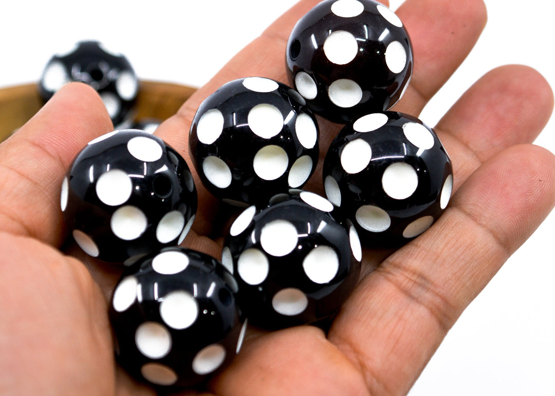 Dots: 23mm Black and White Acrylic Tube Beads, 5 beads / Lucite Barrel Beads, Resin beads, DIY Beads, Jewelry Supplies