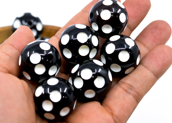 Dots: 23mm Black and White Acrylic Tube Beads, 5 beads / Lucite Barrel Beads, Resin beads, DIY Beads, Jewelry Supplies