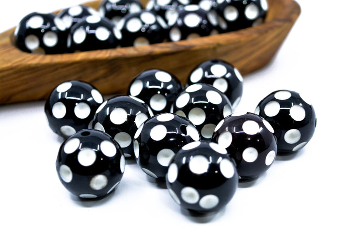 Dots: 23mm Black and White Acrylic Tube Beads, 5 beads / Lucite Barrel Beads, Resin beads, DIY Beads, Jewelry Supplies