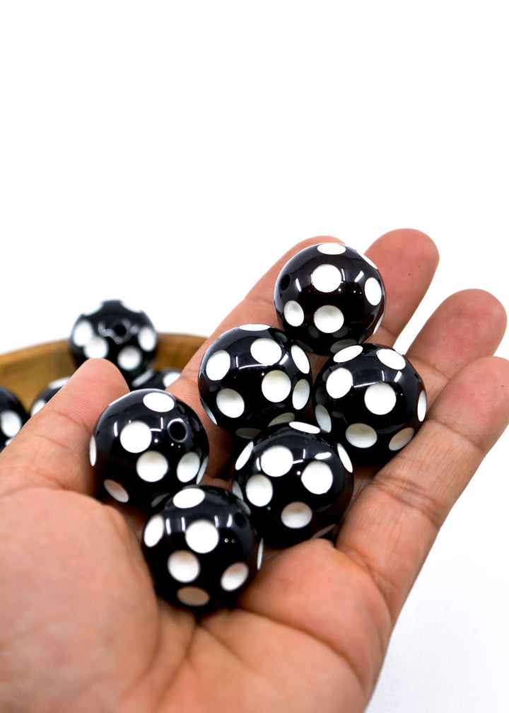 Dots: 23mm Black and White Acrylic Tube Beads, 5 beads / Lucite Barrel Beads, Resin beads, DIY Beads, Jewelry Supplies