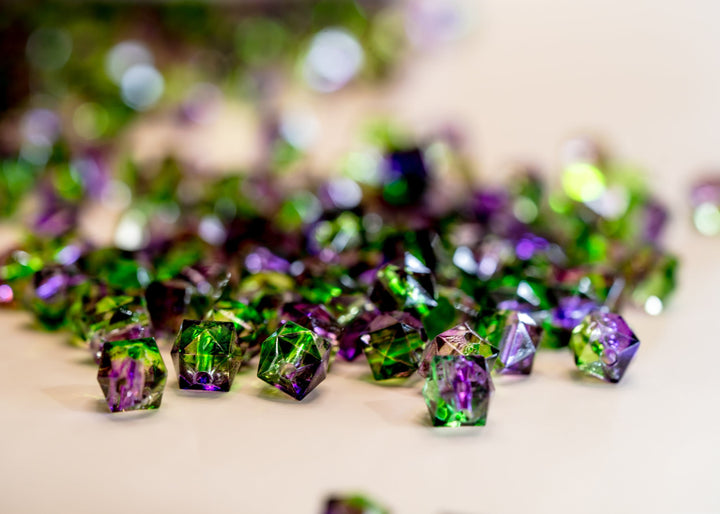 Purple &amp; Green: Polygon Acrylic Beads, 8mm x 30 beads / Lucite Beads, Plastic Beads, Crystal Beads, Two-Toned Beads, Jewelry Making Supplies