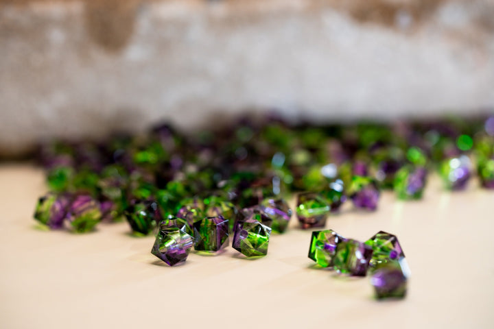 Purple &amp; Green: Polygon Acrylic Beads, 8mm x 30 beads / Lucite Beads, Plastic Beads, Crystal Beads, Two-Toned Beads, Jewelry Making Supplies