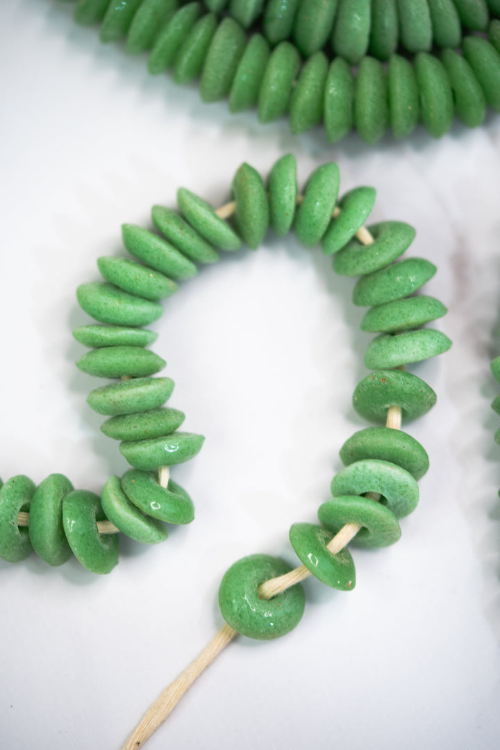 Apple Green: Ashanti Glass Beads, 14x5mm, Ashanti Krobo Glass Beads, Spacer Beads, FULL strand or Pack of 10 beads, African Beads