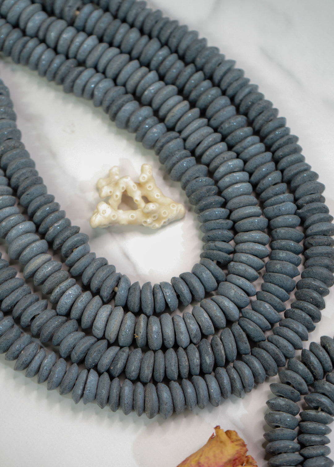 Blue Gray: Ashanti Glass Beads, 14x5mm, Ashanti Krobo Glass Beads, Spacer Beads, FULL strand or Pack of 10 beads, African Beads