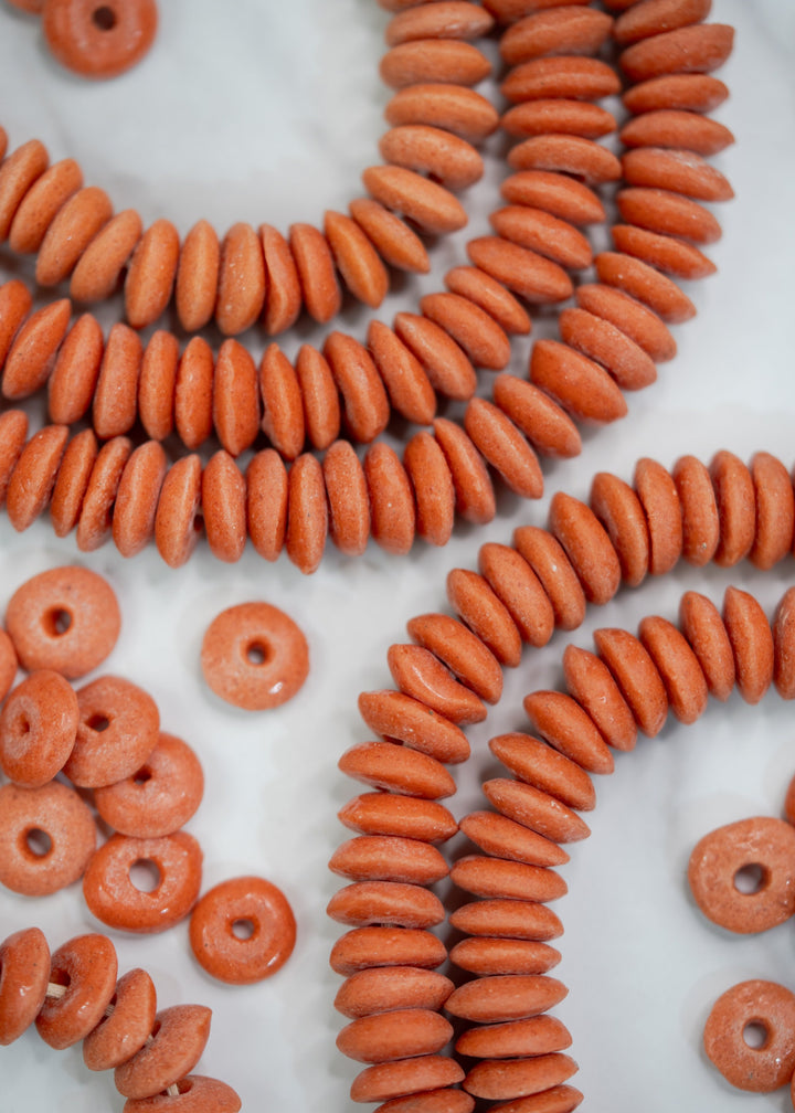 Butterscotch Orange: Ashanti Glass Beads, 14x5mm, Ashanti Krobo Glass Beads, Spacer Beads, FULL strand or Pack of 10 beads, African Beads