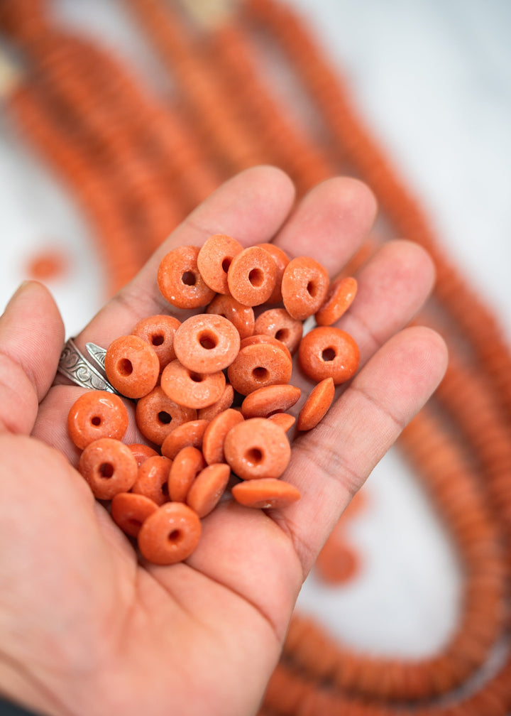 Butterscotch Orange: Ashanti Glass Beads, 14x5mm, Ashanti Krobo Glass Beads, Spacer Beads, FULL strand or Pack of 10 beads, African Beads