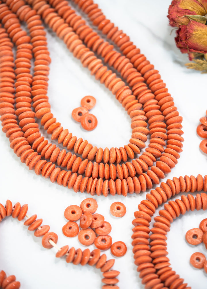 Butterscotch Orange: Ashanti Glass Beads, 14x5mm, Ashanti Krobo Glass Beads, Spacer Beads, FULL strand or Pack of 10 beads, African Beads
