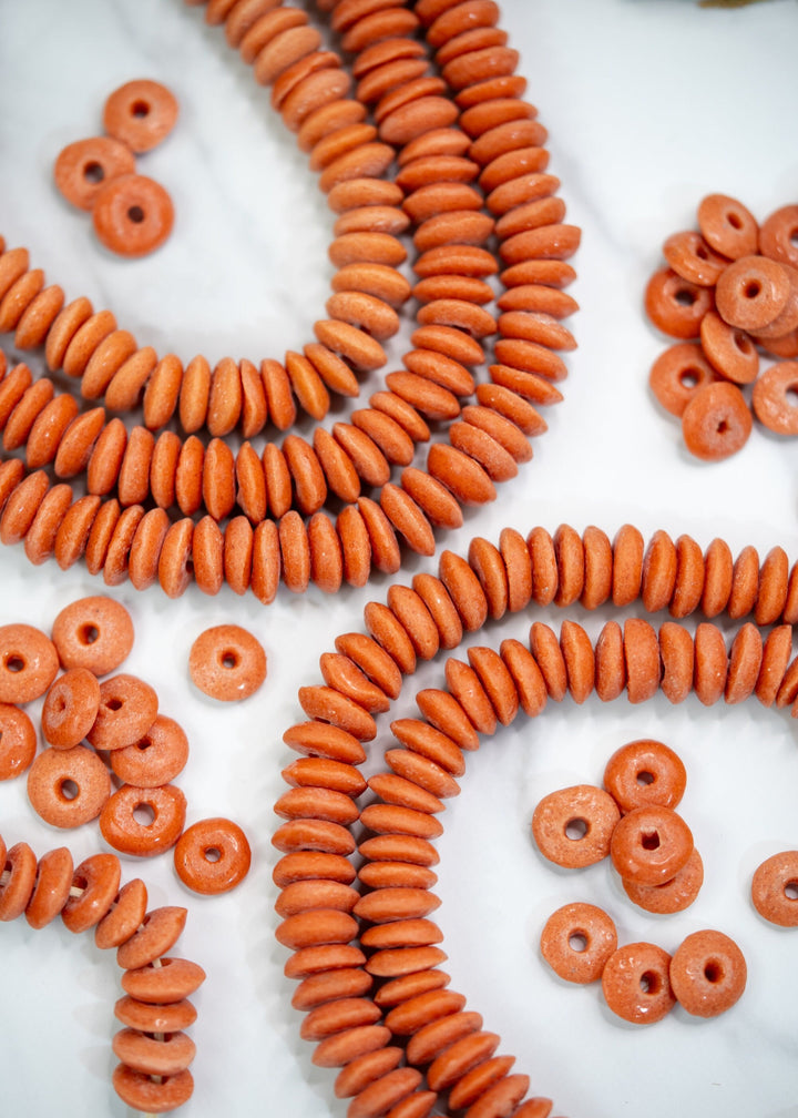 Butterscotch Orange: Ashanti Glass Beads, 14x5mm, Ashanti Krobo Glass Beads, Spacer Beads, FULL strand or Pack of 10 beads, African Beads