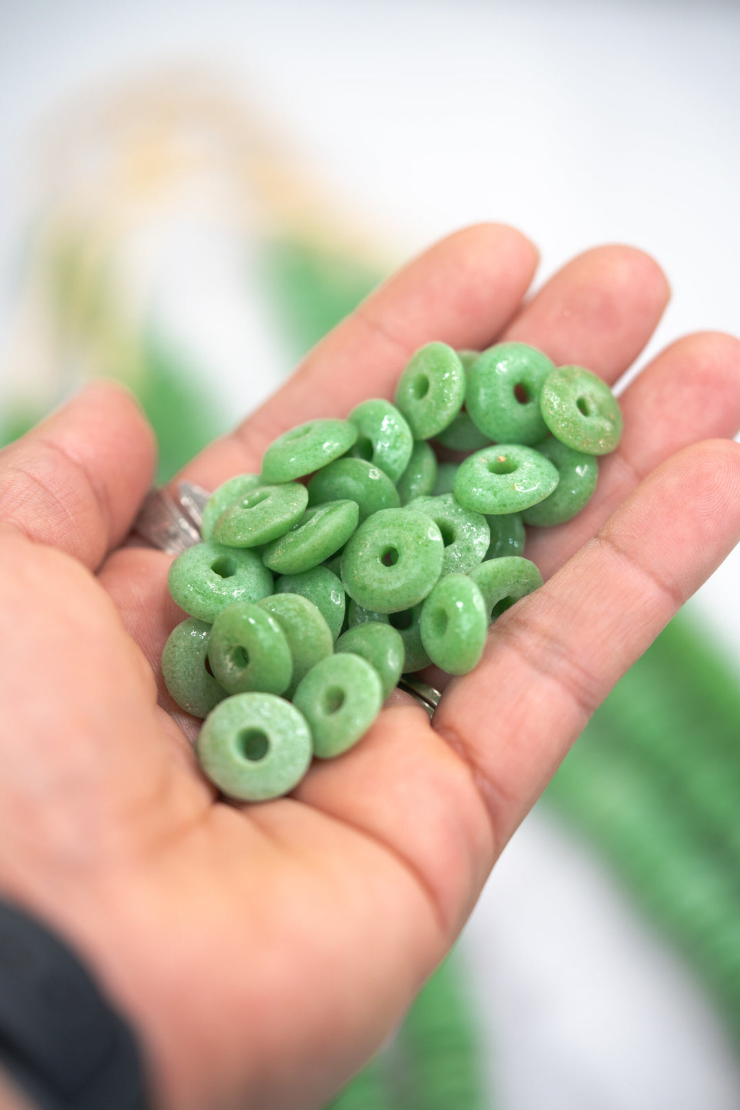 Apple Green: Ashanti Glass Beads, 14x5mm, Ashanti Krobo Glass Beads, Spacer Beads, FULL strand or Pack of 10 beads, African Beads