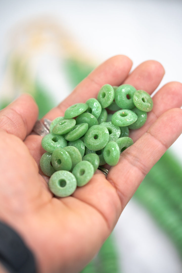 Apple Green: Ashanti Glass Beads, 14x5mm, Ashanti Krobo Glass Beads, Spacer Beads, FULL strand or Pack of 10 beads, African Beads