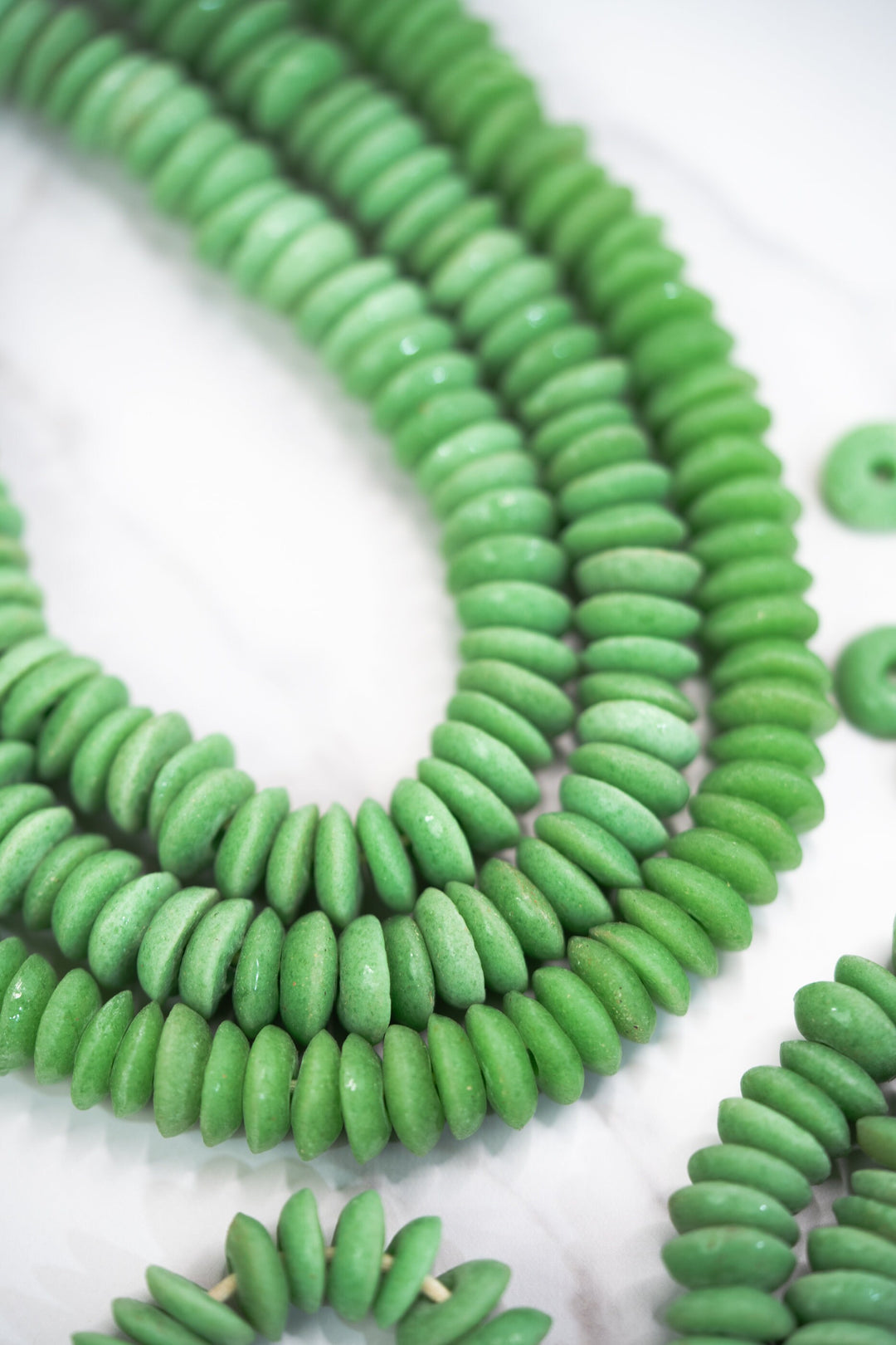 Apple Green: Ashanti Glass Beads, 14x5mm, Ashanti Krobo Glass Beads, Spacer Beads, FULL strand or Pack of 10 beads, African Beads