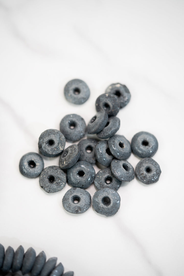 Blue Gray: Ashanti Glass Beads, 14x5mm, Ashanti Krobo Glass Beads, Spacer Beads, FULL strand or Pack of 10 beads, African Beads