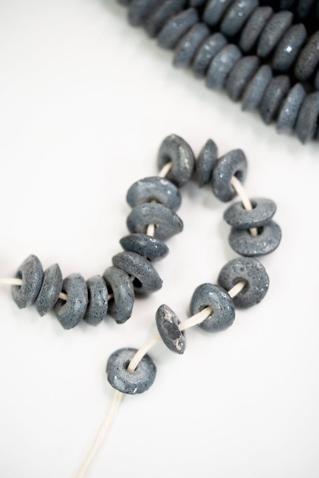 Blue Gray: Ashanti Glass Beads, 14x5mm, Ashanti Krobo Glass Beads, Spacer Beads, FULL strand or Pack of 10 beads, African Beads