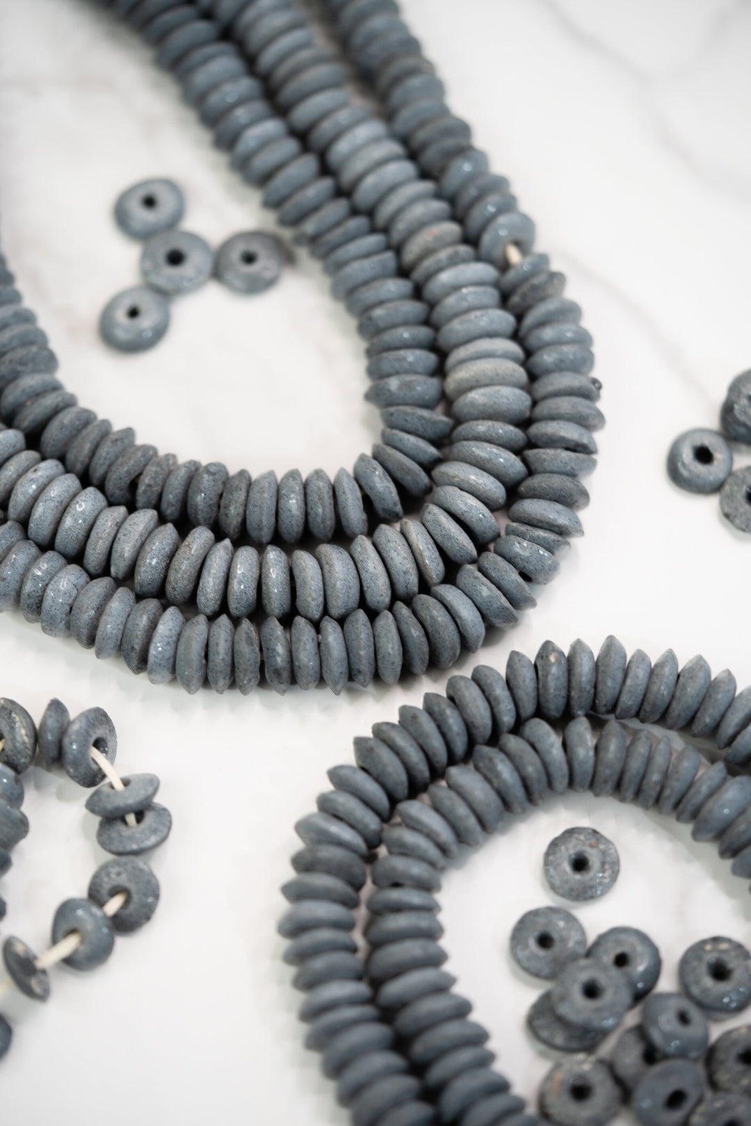 Blue Gray: Ashanti Glass Beads, 14x5mm, Ashanti Krobo Glass Beads, Spacer Beads, FULL strand or Pack of 10 beads, African Beads