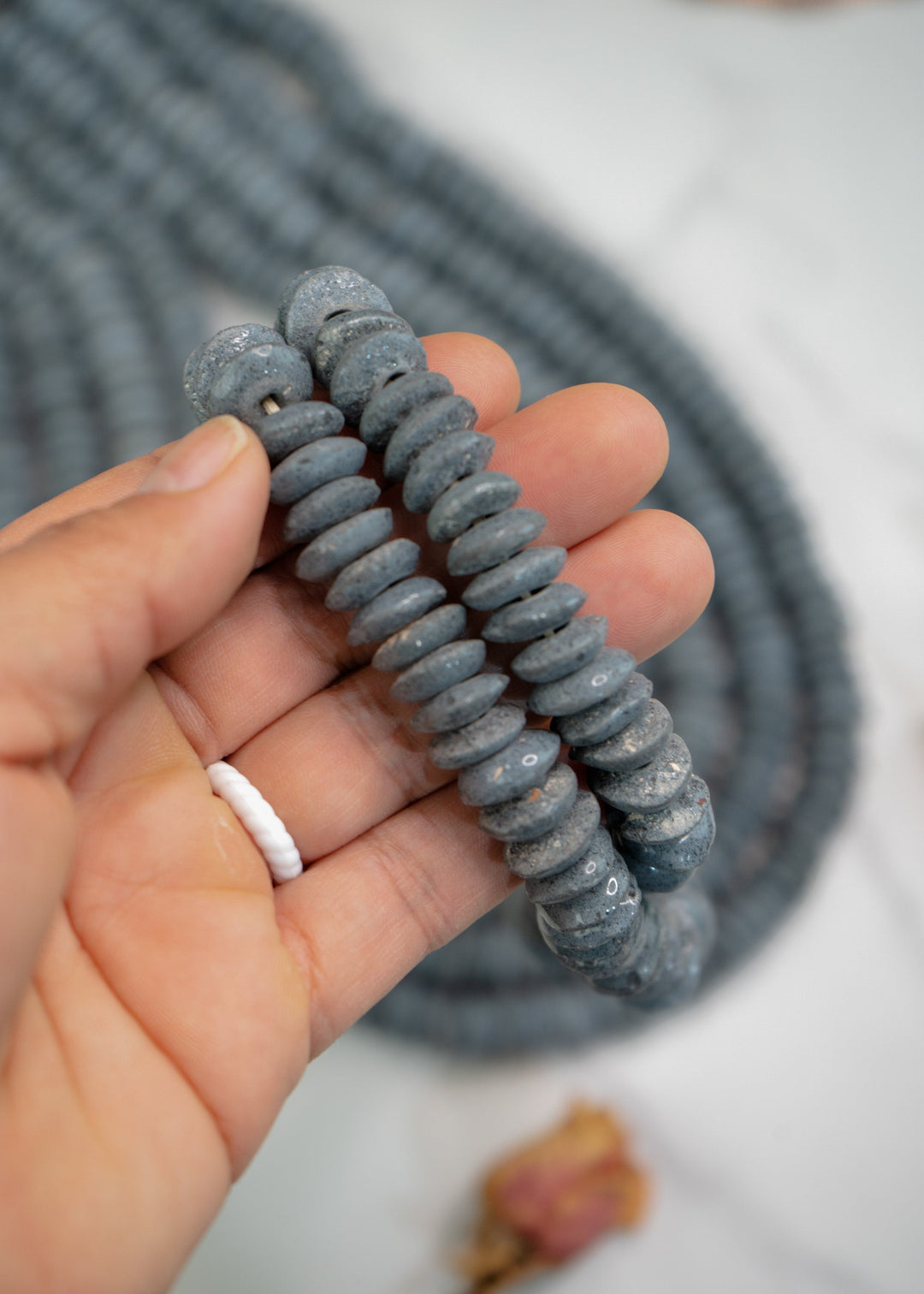 Blue Gray: Ashanti Glass Beads, 14x5mm, Ashanti Krobo Glass Beads, Spacer Beads, FULL strand or Pack of 10 beads, African Beads