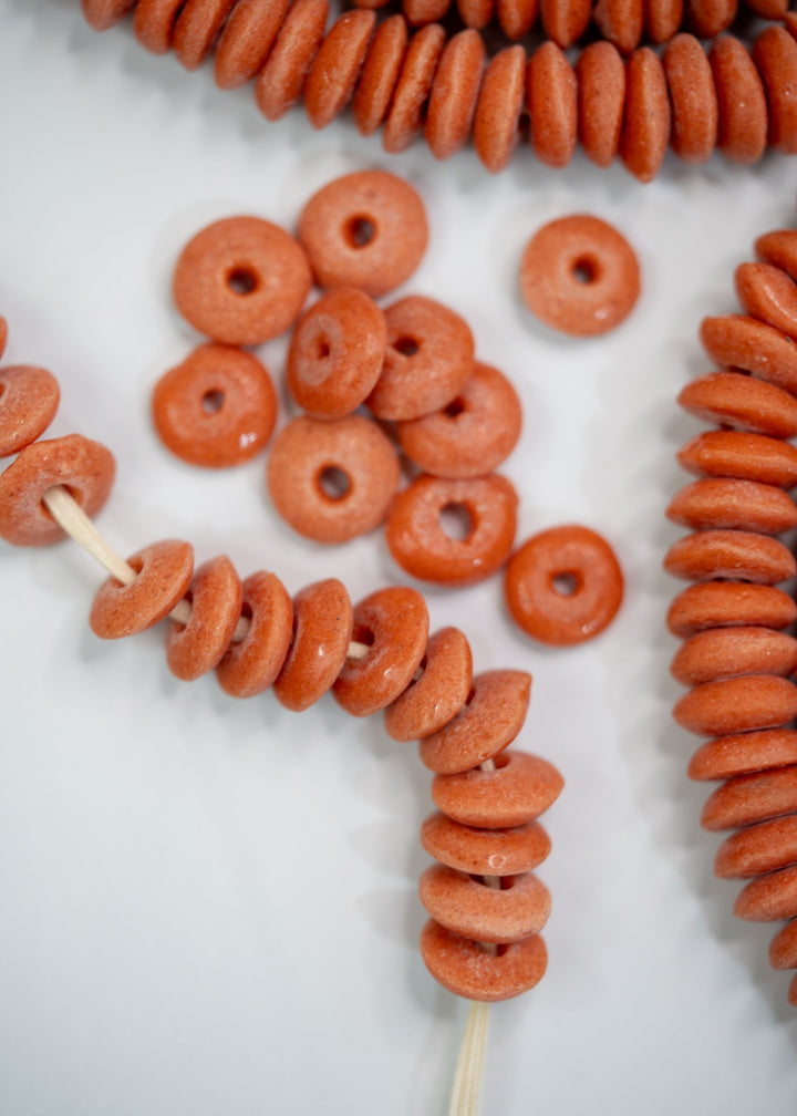 Butterscotch Orange: Ashanti Glass Beads, 14x5mm, Ashanti Krobo Glass Beads, Spacer Beads, FULL strand or Pack of 10 beads, African Beads