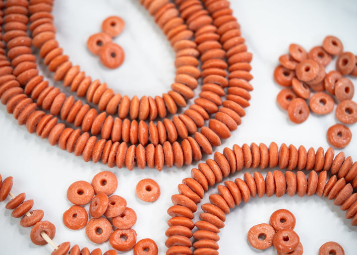 Butterscotch Orange: Ashanti Glass Beads, 14x5mm, Ashanti Krobo Glass Beads, Spacer Beads, FULL strand or Pack of 10 beads, African Beads