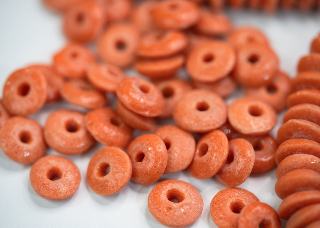 Butterscotch Orange: Ashanti Glass Beads, 14x5mm, Ashanti Krobo Glass Beads, Spacer Beads, FULL strand or Pack of 10 beads, African Beads