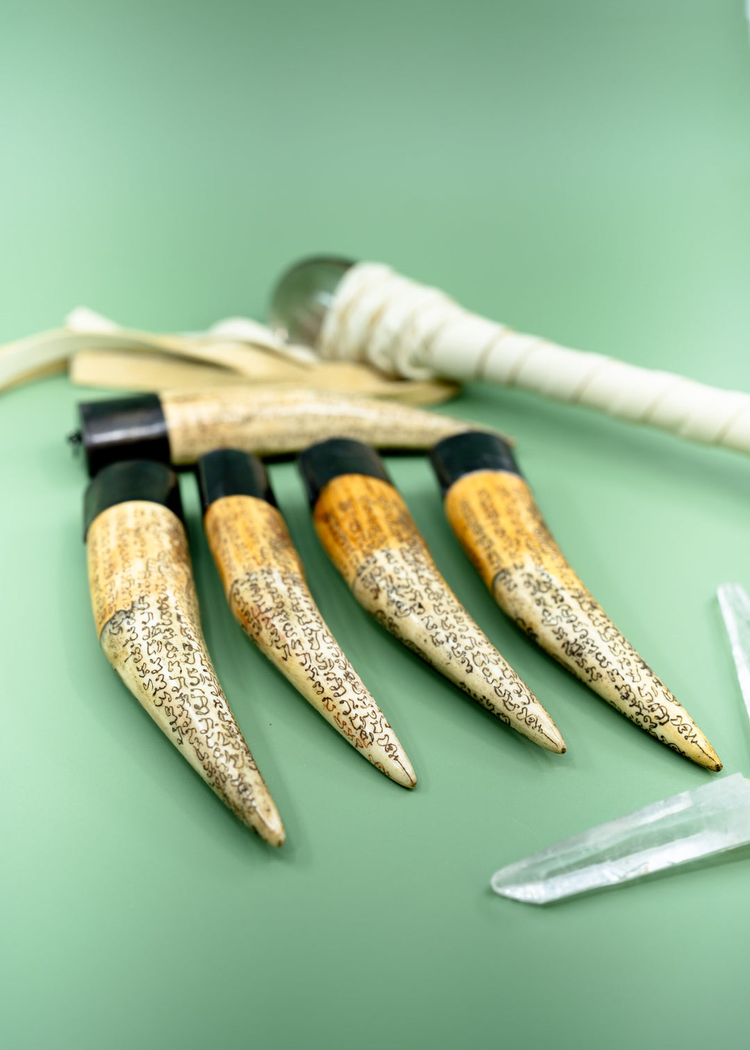 Say your Prayer: Extra Large Ethically Sourced Recycled Bone Tusk Bone Pendant, Scrimshaw Prayer Inscriptions and Handmade Aged Brass Cap