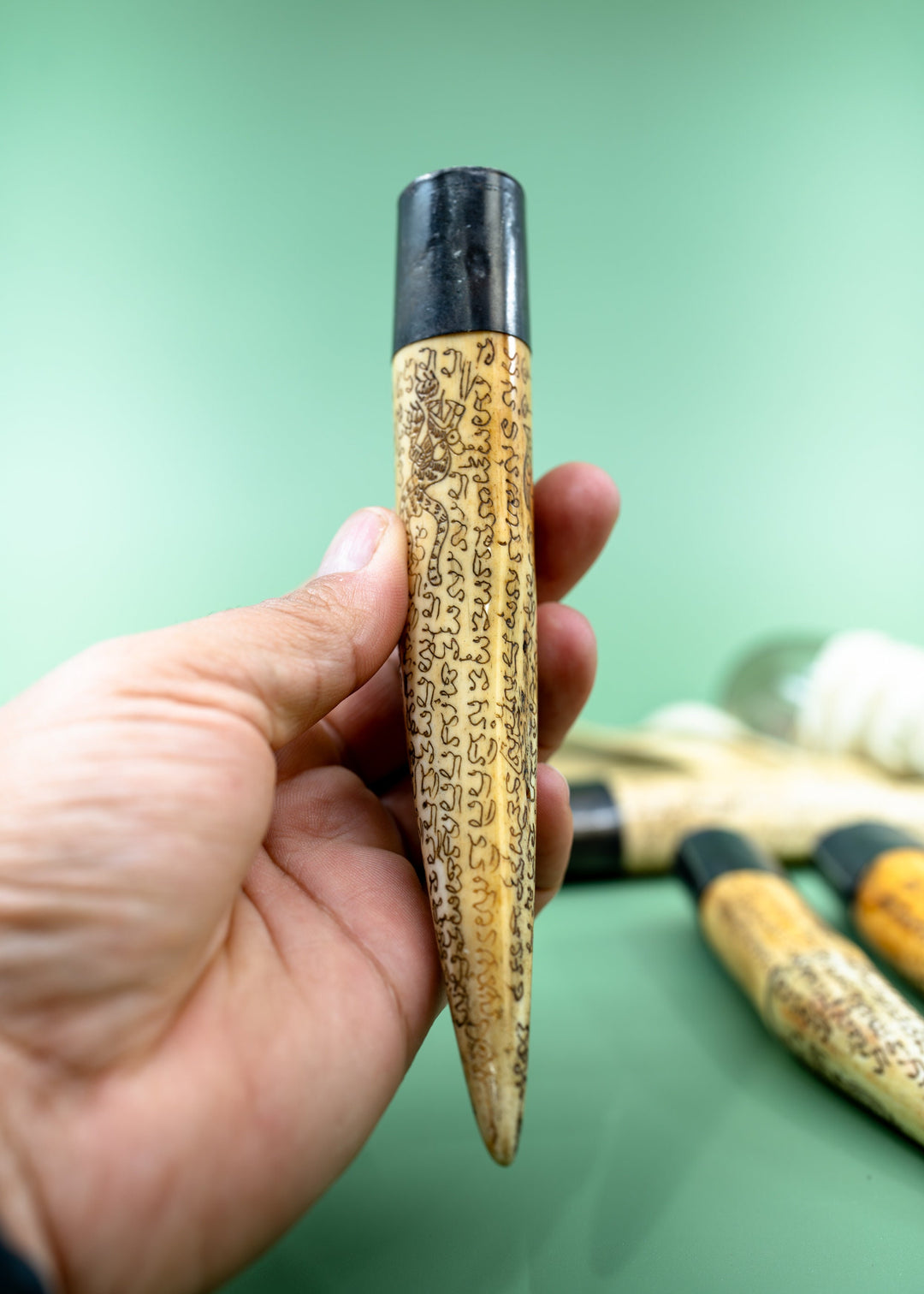 Say your Prayer: Extra Large Ethically Sourced Recycled Bone Tusk Bone Pendant, Scrimshaw Prayer Inscriptions and Handmade Aged Brass Cap