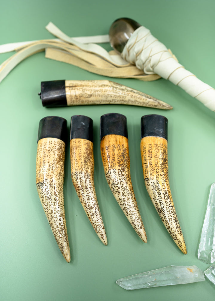 Say your Prayer: Extra Large Ethically Sourced Recycled Bone Tusk Bone Pendant, Scrimshaw Prayer Inscriptions and Handmade Aged Brass Cap