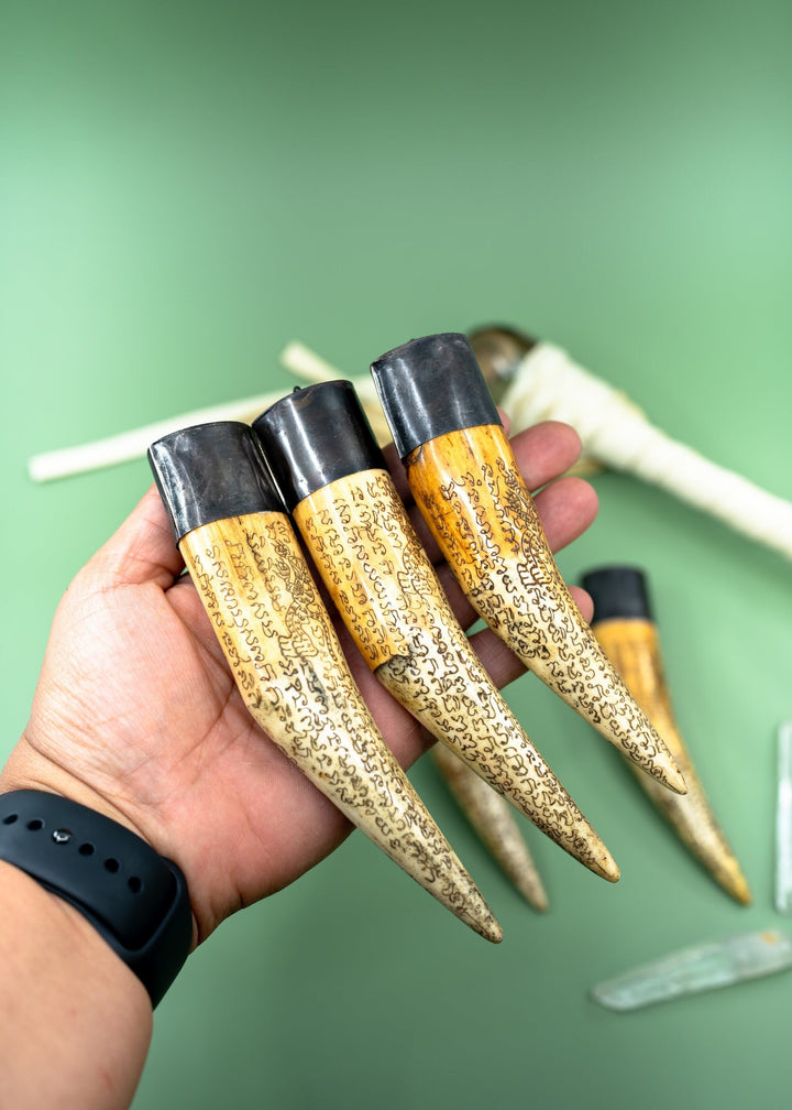 Say your Prayer: Extra Large Ethically Sourced Recycled Bone Tusk Bone Pendant, Scrimshaw Prayer Inscriptions and Handmade Aged Brass Cap
