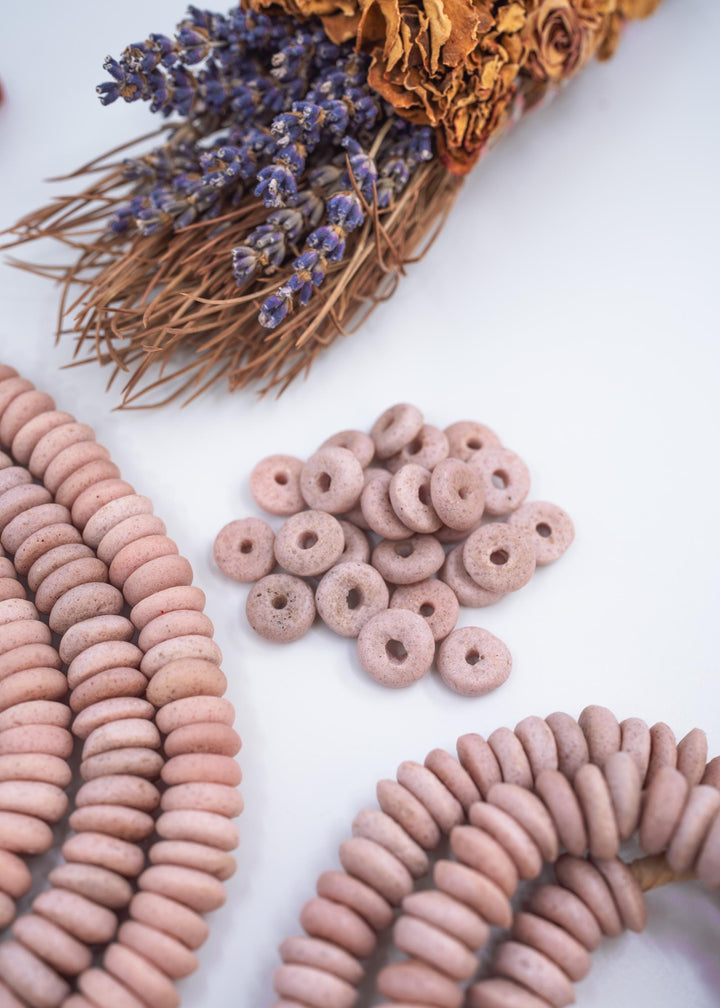 Matte Pink: Ashanti Glass Beads, 14x5mm, Ashanti Krobo Glass Beads, Spacer Beads, FULL strand or Pack of 10 beads, Rondelle African Beads