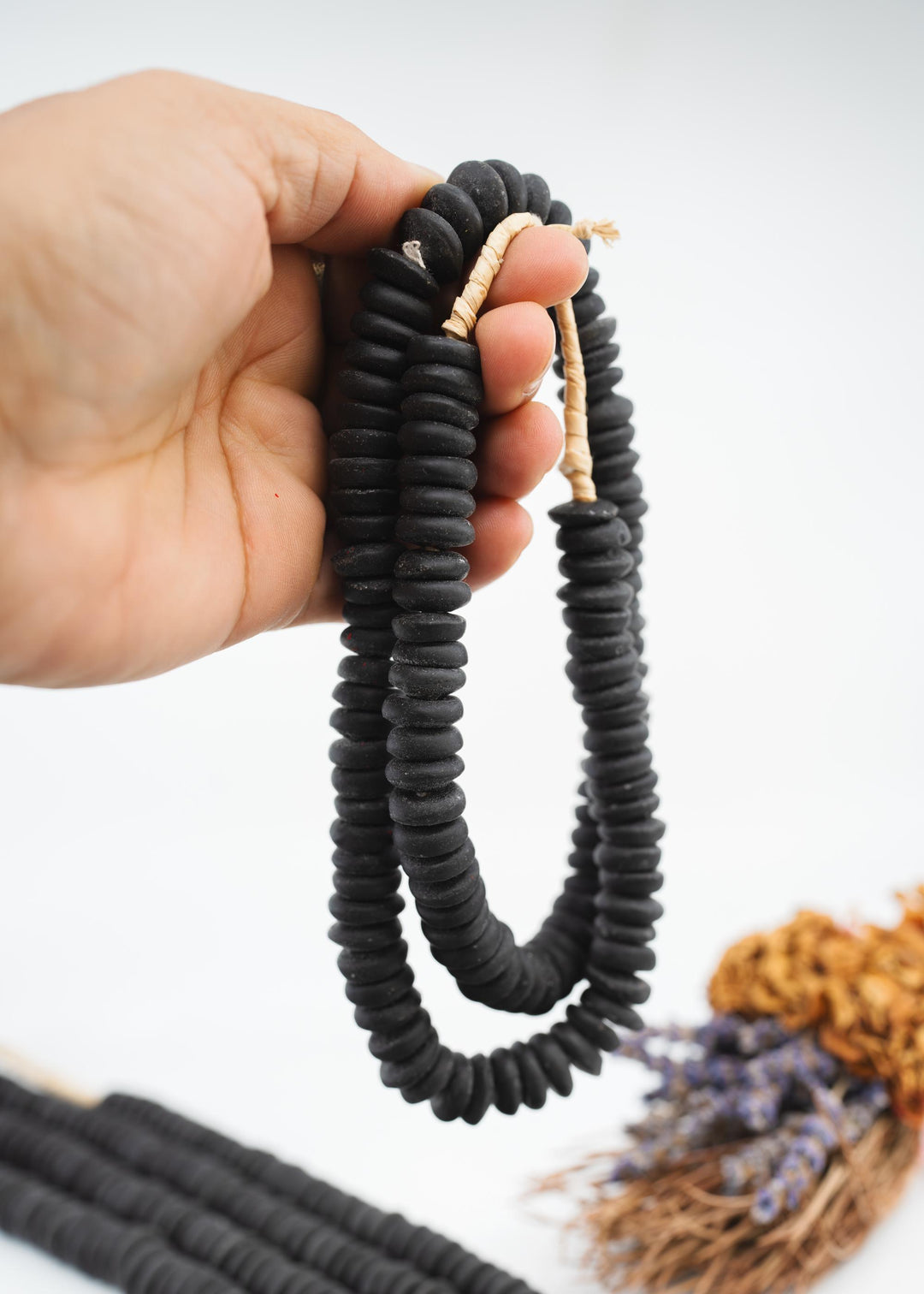 Matte Black: Ashanti Glass Beads, 14x5mm, Ashanti Krobo Glass Beads, Spacer Beads, FULL strand or Pack of 10 beads, Rondelle African Beads