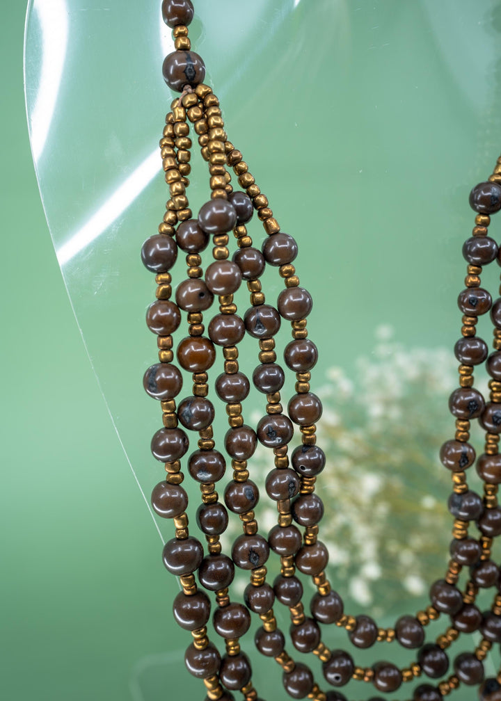 Bella in Fudge Brown: Handmade Multi-strand Acai Beads Necklace with Bronze Gunmetal Spacers, Bombona Seeds, Waxed Thread, Gifts
