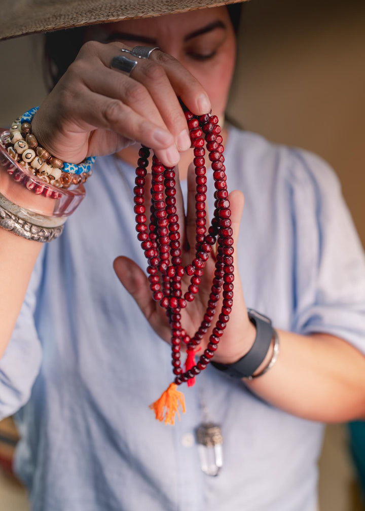 Burgundy Red Mala: 108 Wood Tibetan Prayer Beads, Rosary, Prayer Mala for Meditation, Yoga Accessories, Yogi Necklace, Buddhist, Supplies