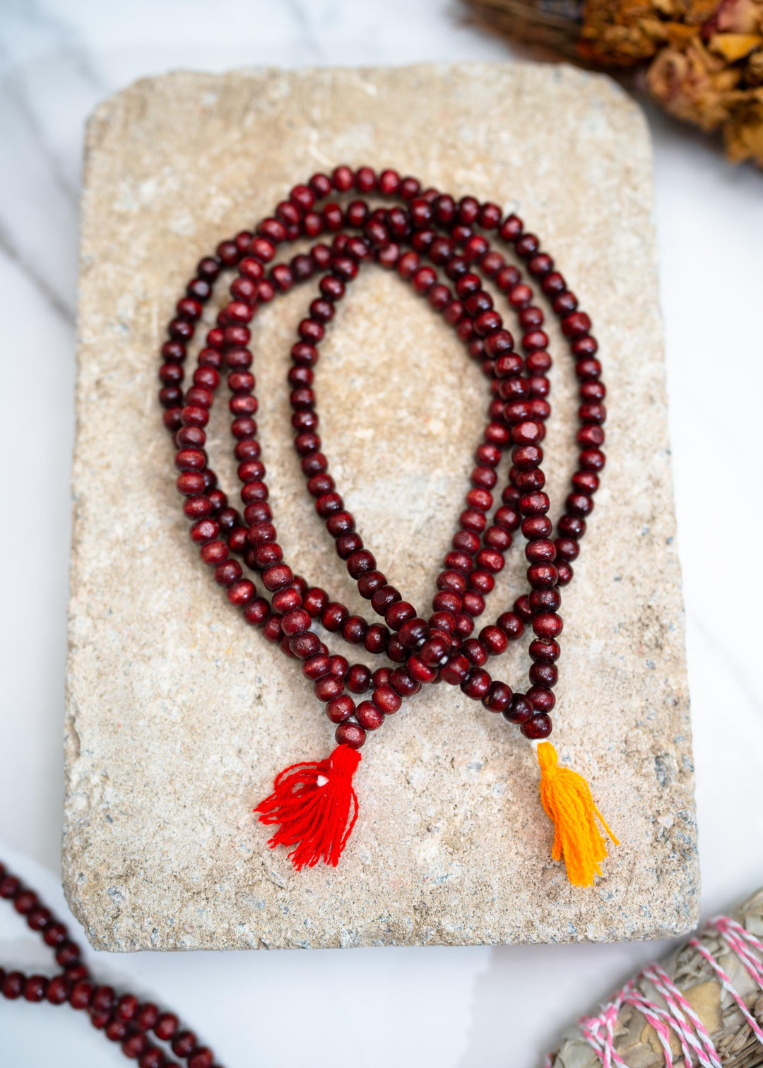 Burgundy Red Mala: 108 Wood Tibetan Prayer Beads, Rosary, Prayer Mala for Meditation, Yoga Accessories, Yogi Necklace, Buddhist, Supplies