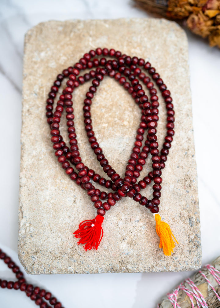 Burgundy Red Mala: 108 Wood Tibetan Prayer Beads, Rosary, Prayer Mala for Meditation, Yoga Accessories, Yogi Necklace, Buddhist, Supplies
