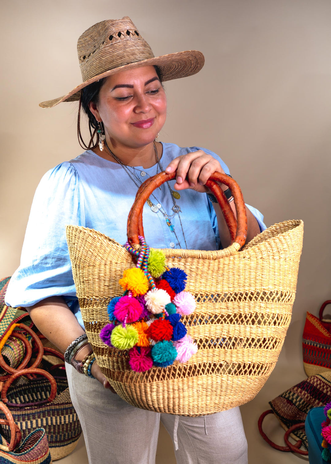 Jane: Tan, Large Deluxe Bolga Basket from Africa, Handmade Straw Ghana Basket, Bolga Basket, Fair Trade Harvest Basket, Gifts