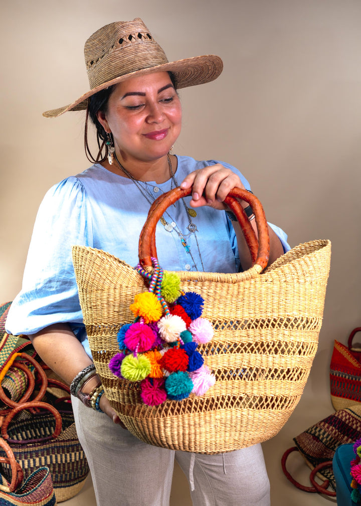 Jane: Tan, Large Deluxe Bolga Basket from Africa, Handmade Straw Ghana Basket, Bolga Basket, Fair Trade Harvest Basket, Gifts