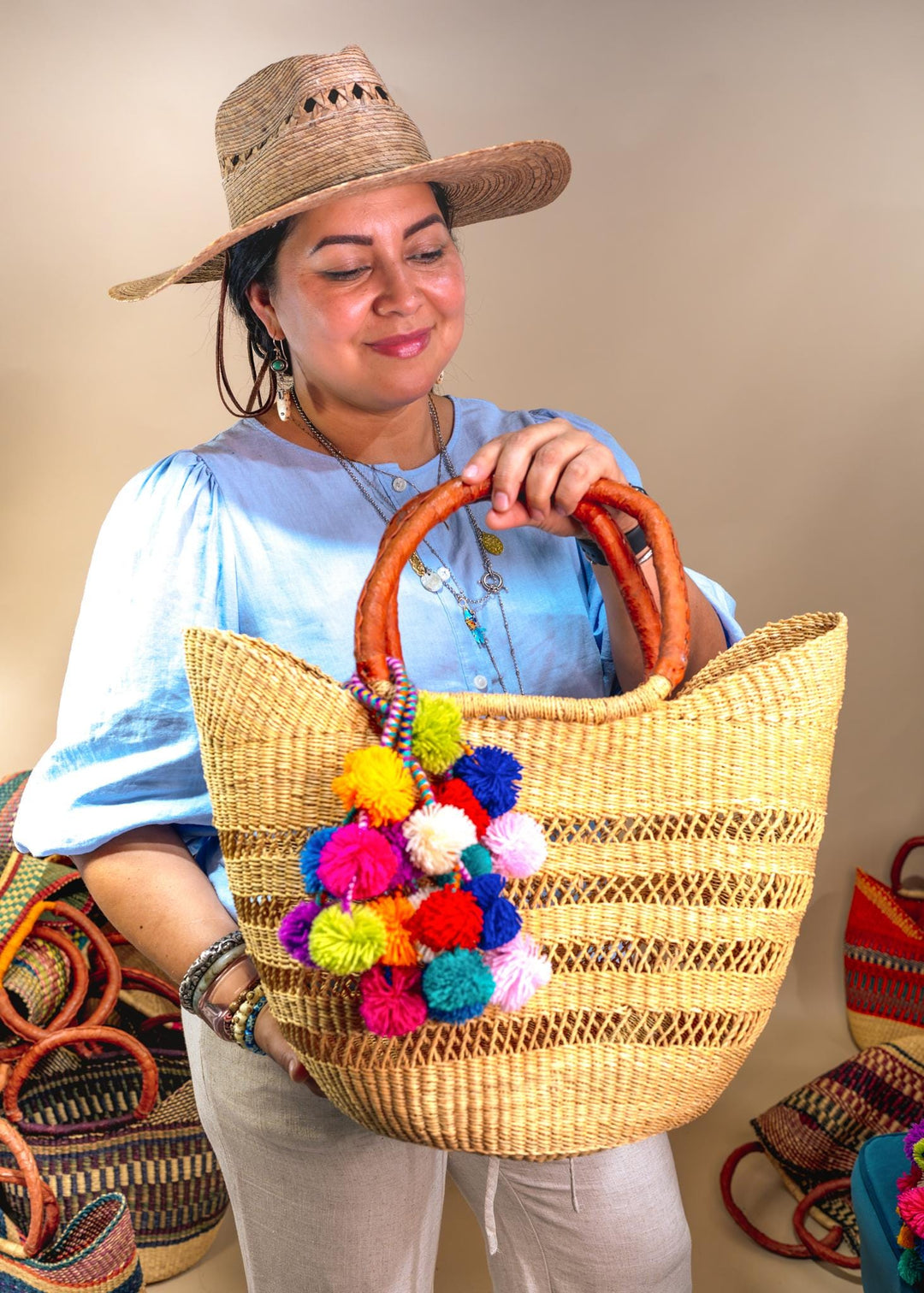 Jane: Tan, Large Deluxe Bolga Basket from Africa, Handmade Straw Ghana Basket, Bolga Basket, Fair Trade Harvest Basket, Gifts