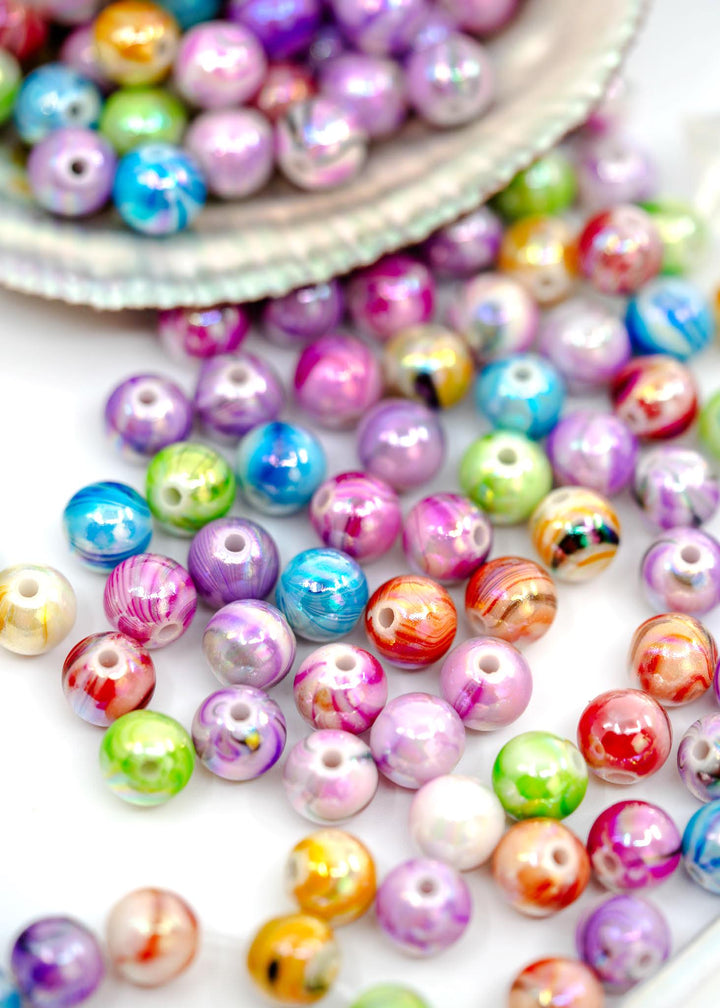 Multicolor Water Ripple AB Acrylic Beads, 10mm Bubblegum Beads, 20 beads for DIY Bracelet and Jewelry Making, Phone Straps, Supplies