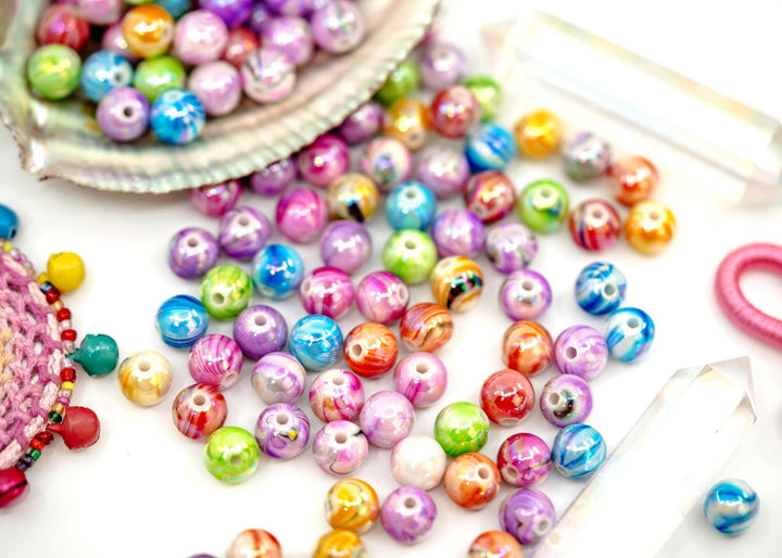 Multicolor Water Ripple AB Acrylic Beads, 10mm Bubblegum Beads, 20 beads for DIY Bracelet and Jewelry Making, Phone Straps, Supplies
