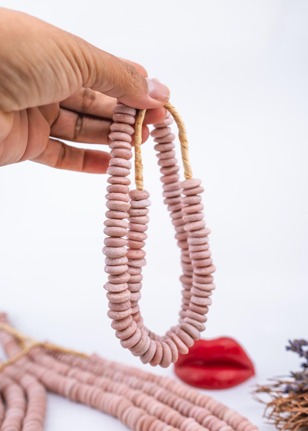 Matte Pink: Ashanti Glass Beads, 14x5mm, Ashanti Krobo Glass Beads, Spacer Beads, FULL strand or Pack of 10 beads, Rondelle African Beads