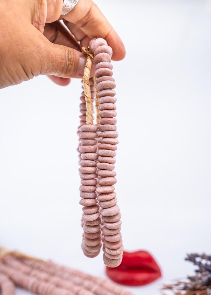 Matte Pink: Ashanti Glass Beads, 14x5mm, Ashanti Krobo Glass Beads, Spacer Beads, FULL strand or Pack of 10 beads, Rondelle African Beads