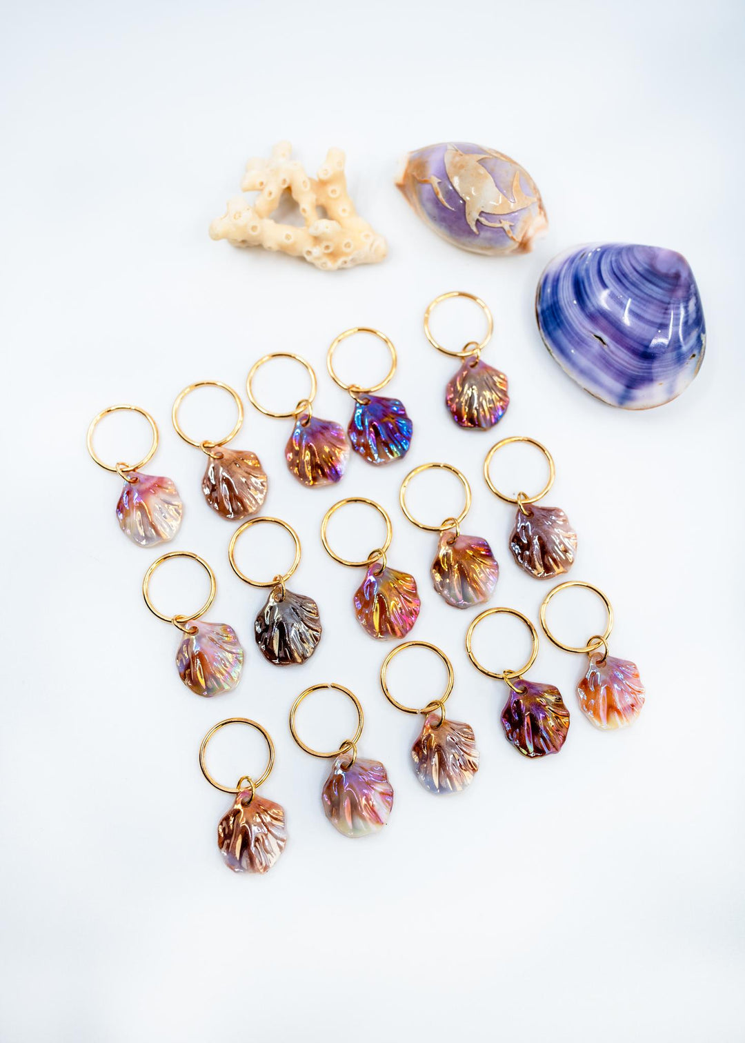Iridescent Shell Charms: Multicolor, Purple, Pink Iridescent Clam Shell Charms, Shell Earrings, Shell Necklaces, 18x15mm, 10 pcs, Supplies
