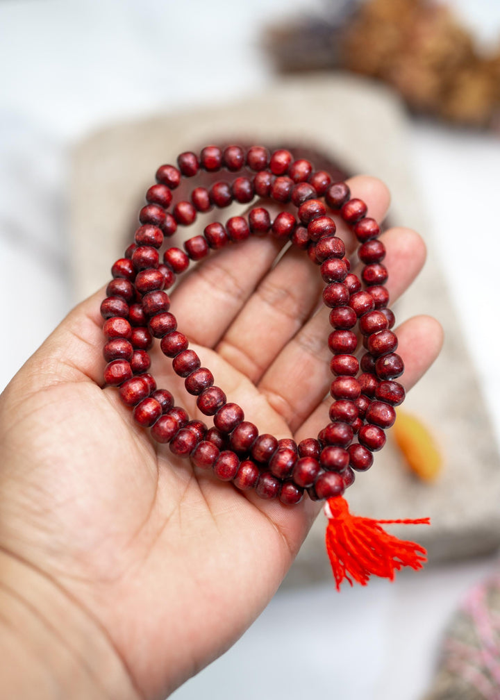 Burgundy Red Mala: 108 Wood Tibetan Prayer Beads, Rosary, Prayer Mala for Meditation, Yoga Accessories, Yogi Necklace, Buddhist, Supplies